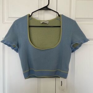 Guizio Blue and Green Knit Crop Top- Large